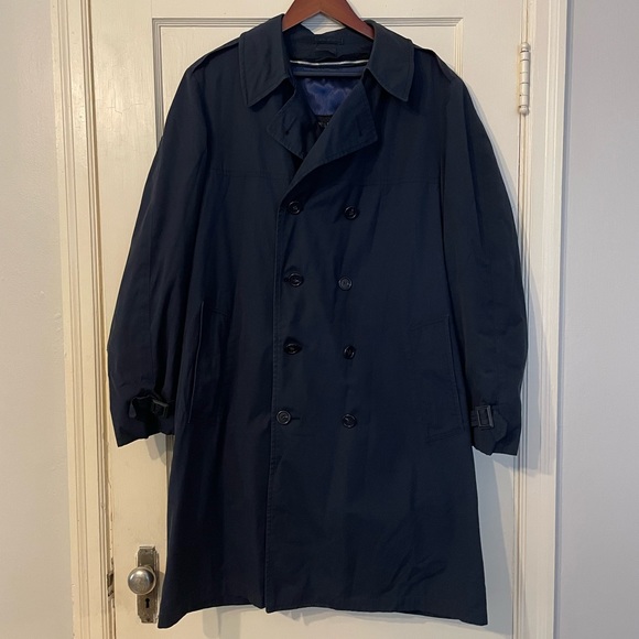 London fog vintage navy blue double breasted maincoat with red liner - Picture 4 of 12